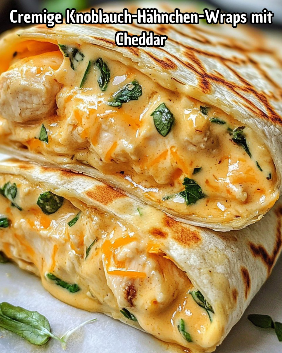 Knusprige Wraps mit zartem Hähnchen und einer köstlich cremigen Cheddar-Knoblauch-Sauce – so einfach, so gut!