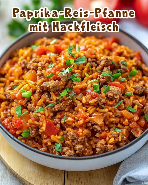 Einfache und Leckere Paprika-Reis-Hackfleisch-Pfanne