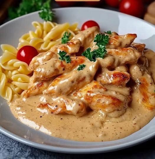 Verführerische Hähnchenstreifen mit Nudeln in Cremiger Sahnesauce