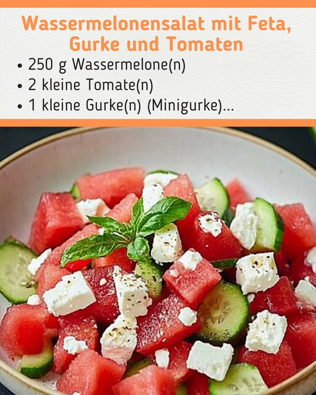 🍉🥗 Wassermelonensalat mit Feta, Gurke und Tomaten – Erfrischend und einfach!