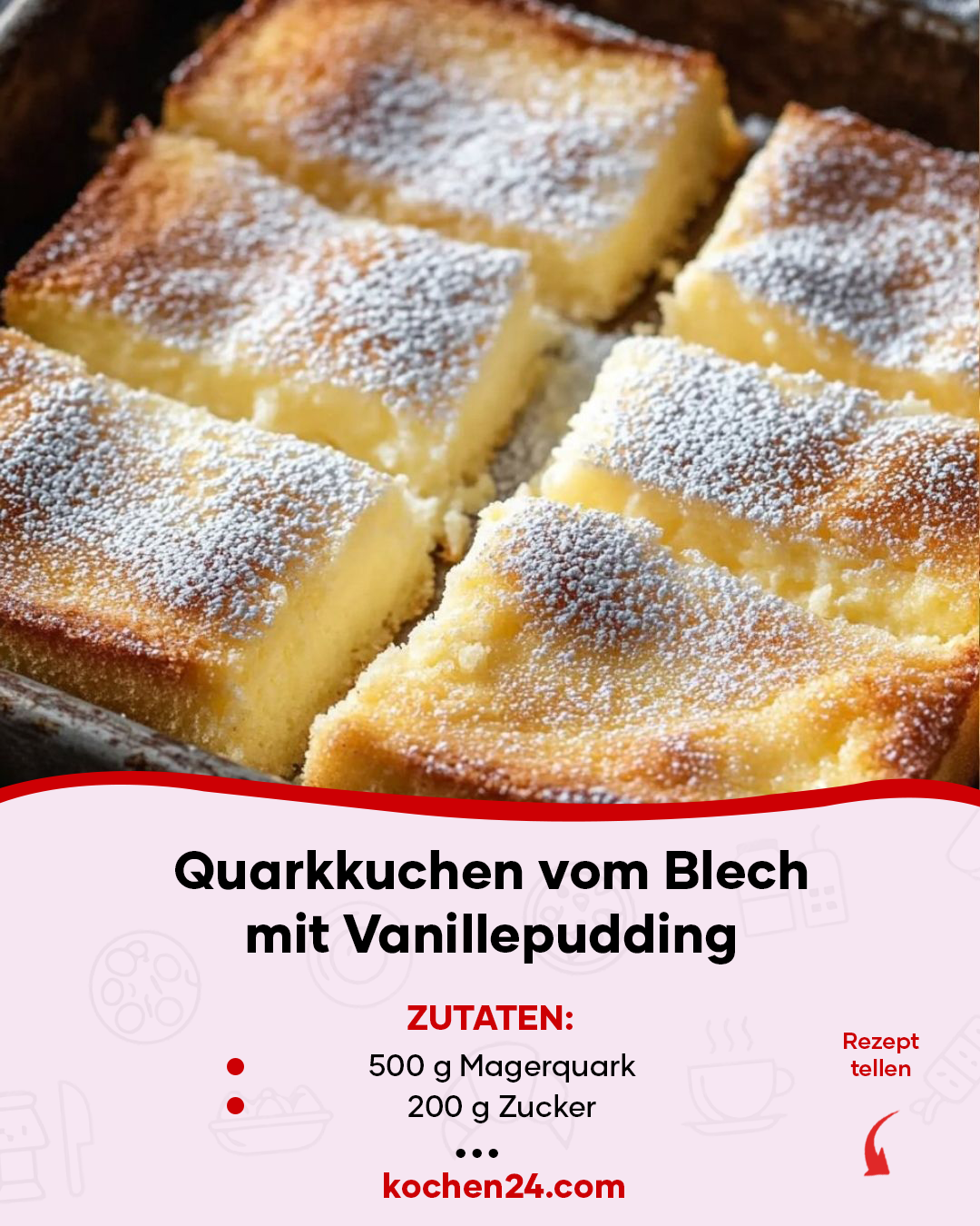 Quarkkuchen vom Blech mit Vanillepudding