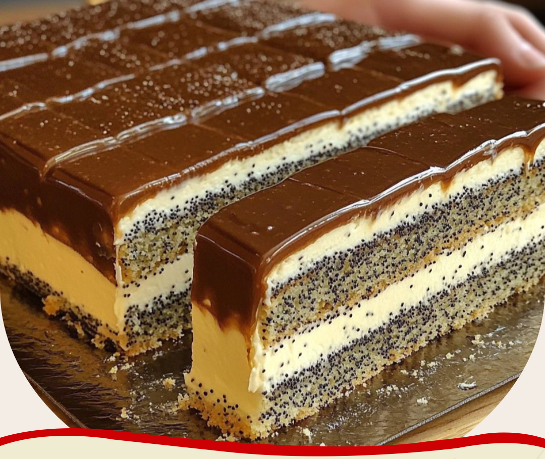 Schichtkuchen aus Mohn und Vanille mit zartschmelzender Schokoladendecke 😋