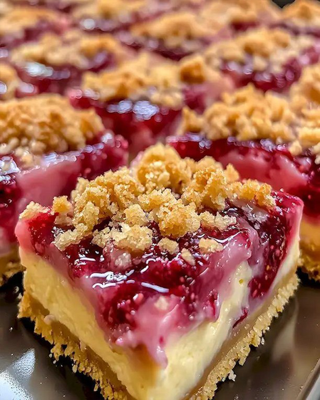 Zitronen-Himbeer Käsekuchen Schnitten mit Streuseln