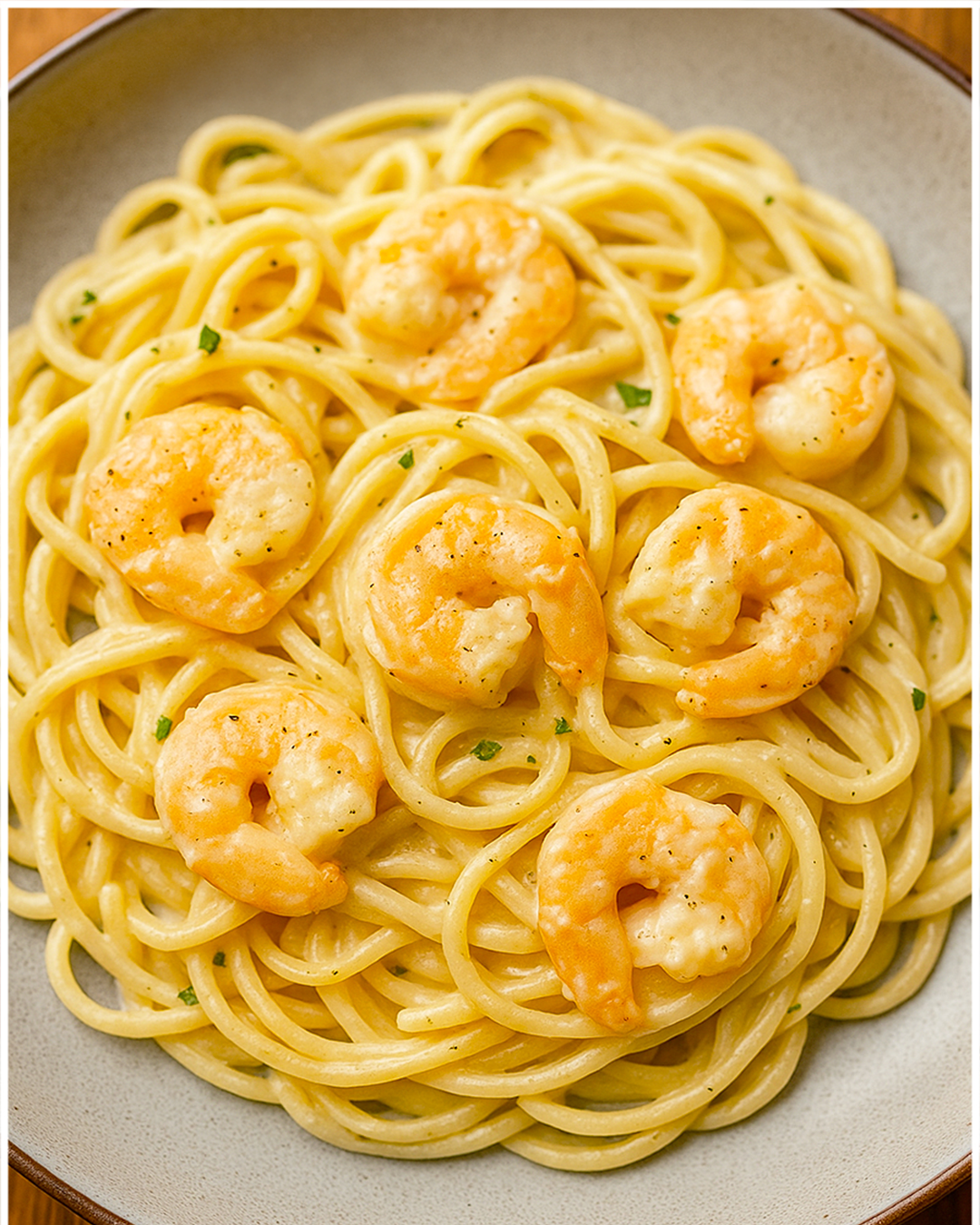 Spaghetti mit Garnelen in cremiger Knoblauch-Parmesan-Sauce 🍤🧄