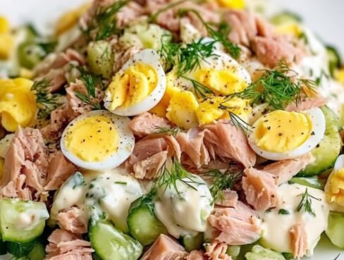 🥗 Eier-Gurken-Thunfischsalat – Schnell, cremig & superlecker!