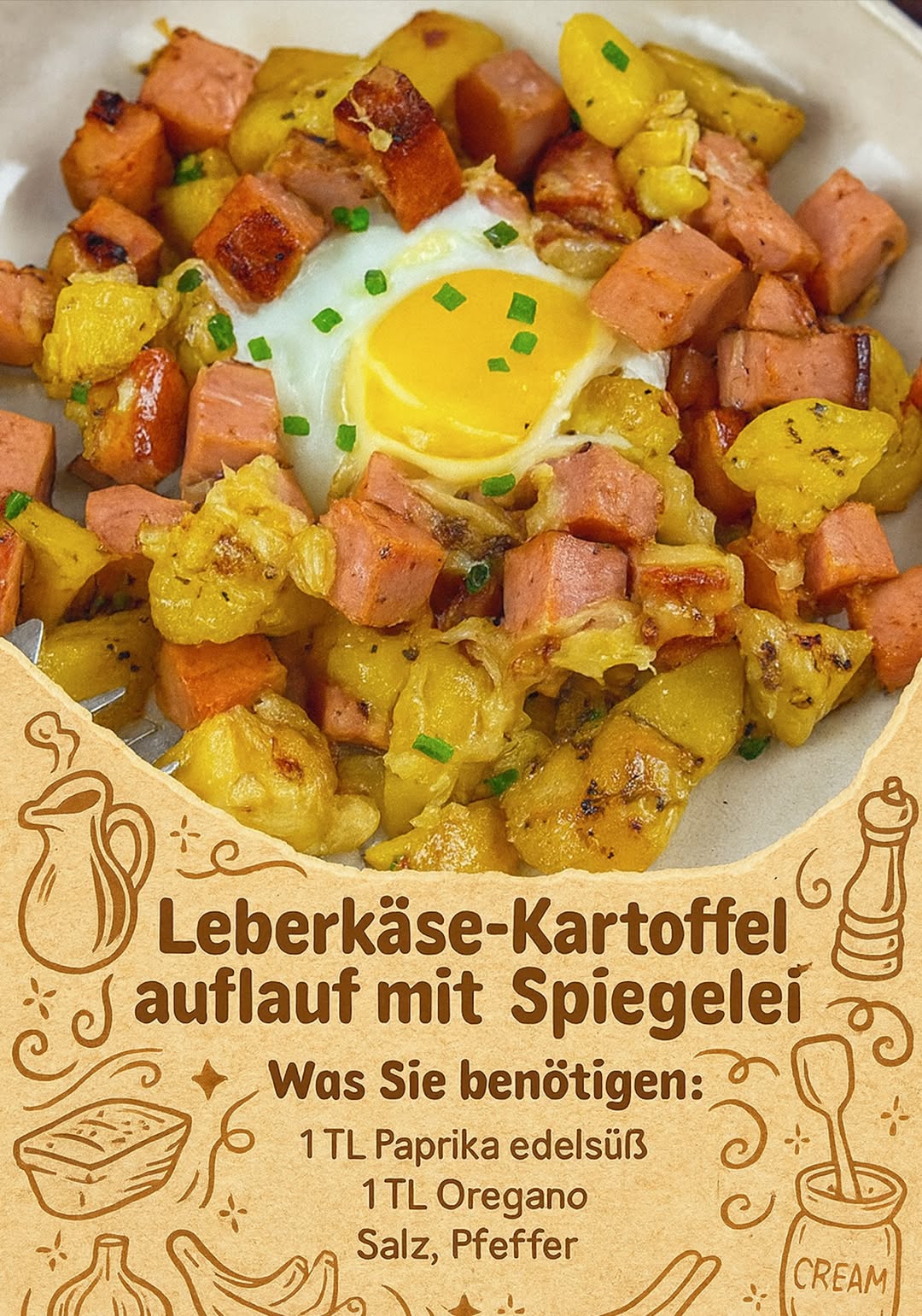 Leberkäse-Kartoffelauflauf mit Spiegelei – pure Herzensküche