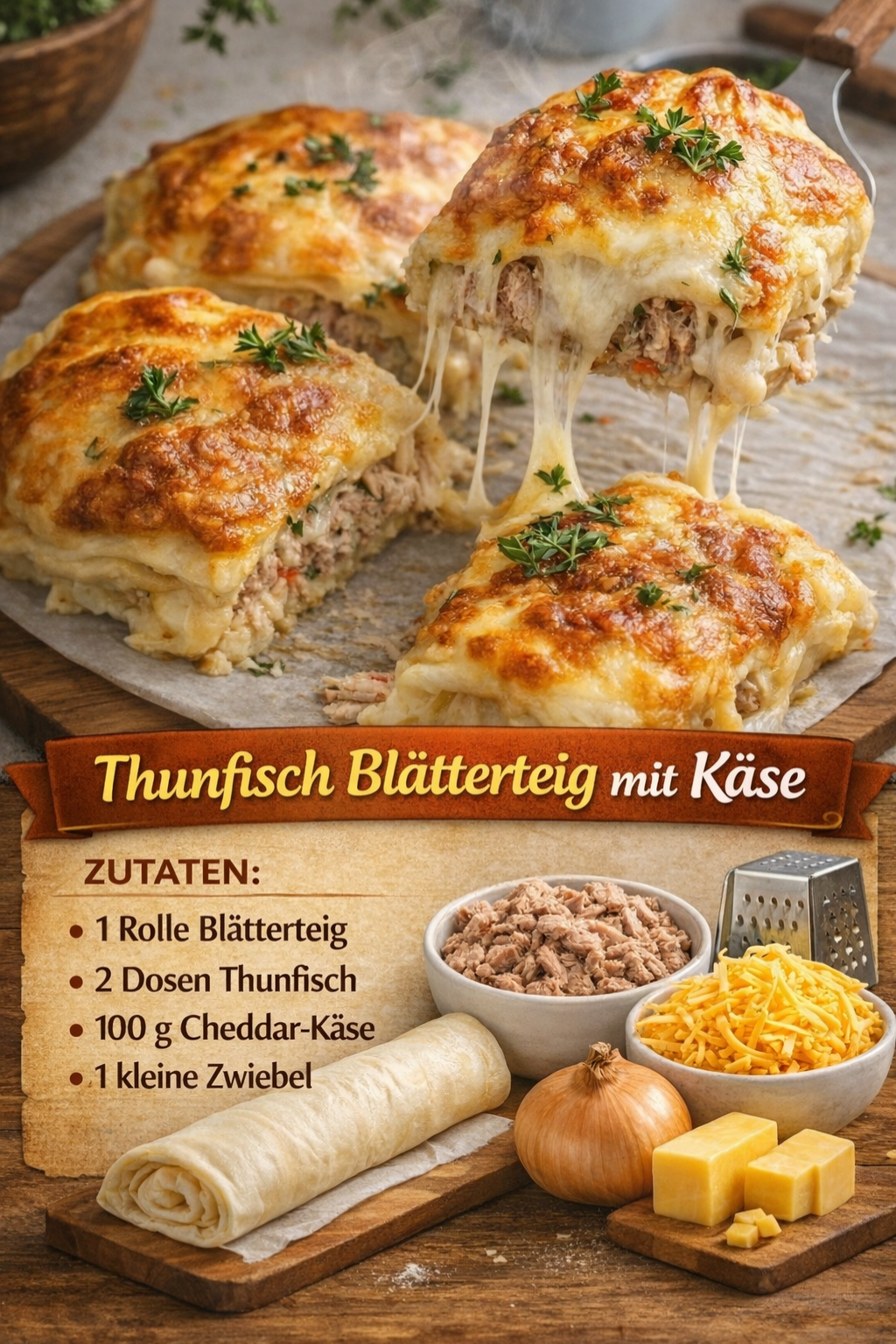 🐟🧀 Thunfisch-Blätterteigtaschen mit Käse – schnell, knusprig & unglaublich lecker!
