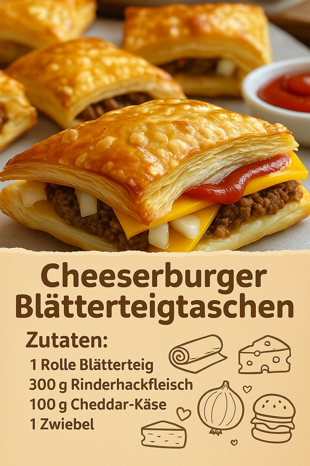 Das liebt die ganze Familie: Cheeseburger-Blätterteigtaschen mit Hackfleisch 🧀🥩