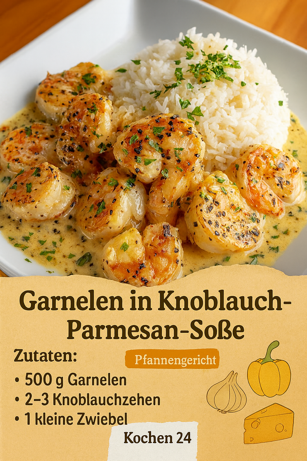 Cremige Knoblauch-Butter-Garnelen mit Reis – einfach himmlisch