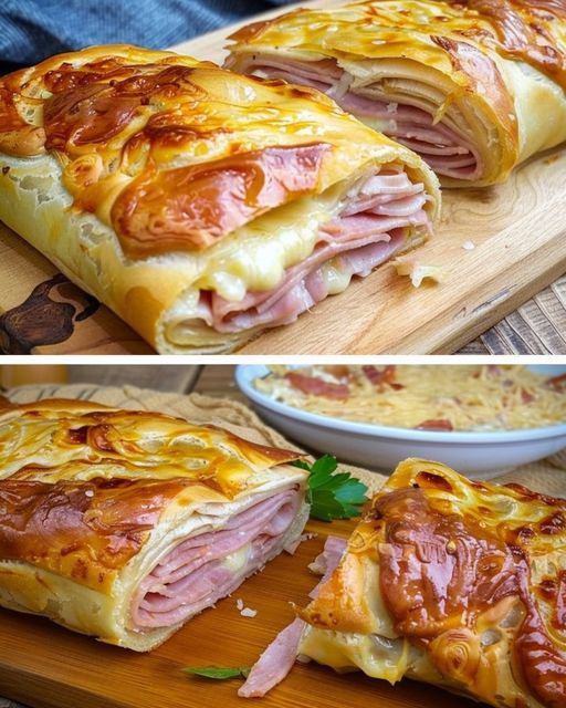 🥐 Blätterteigstrudel mit Schinken & Käse – in nur 10 Minuten im Ofen! 🧀✨