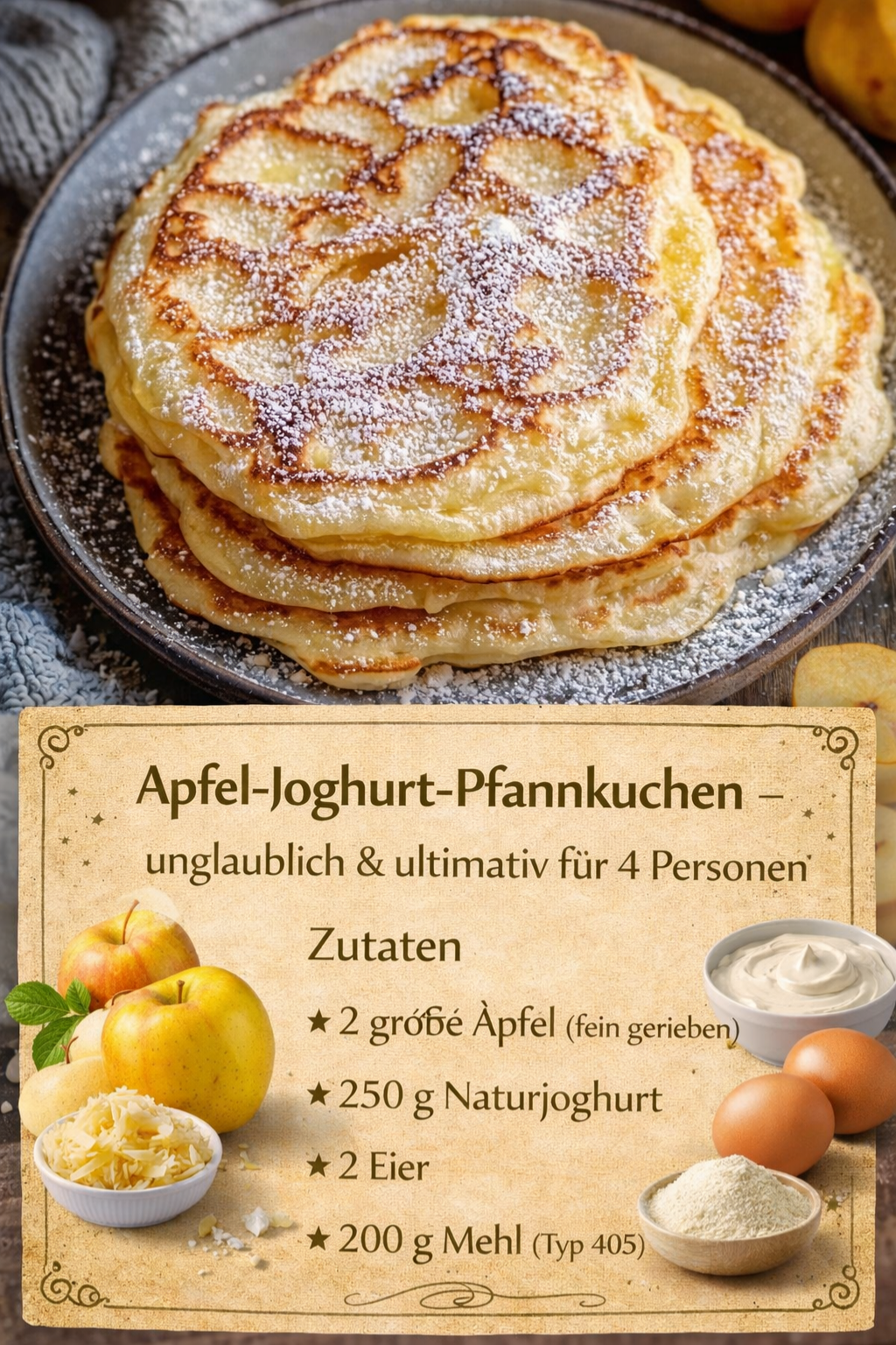 Apfel-Joghurt-Pfannkuchen – unglaublich & ultimativ für 4 Personen