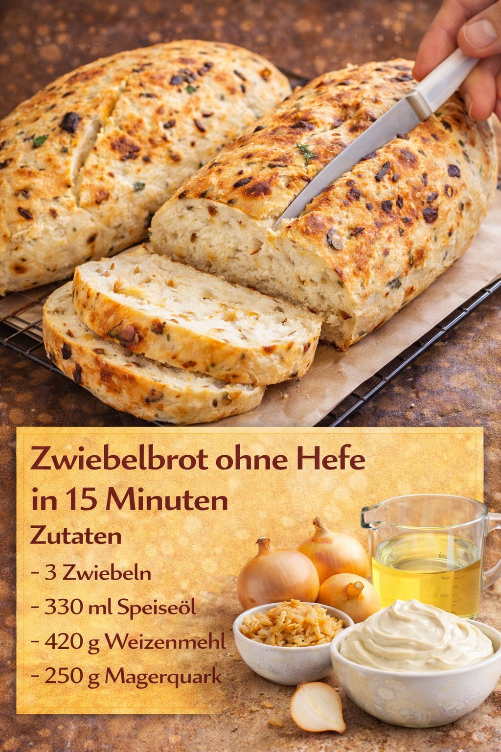 Zwiebel-Quarkbrot ohne Hefe – in 15 Minuten vorbereitet!