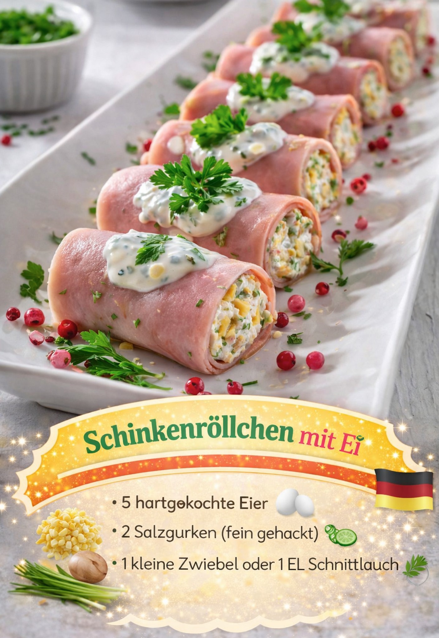 Schinkenröllchen mit Ei – cremig, würzig & unwiderstehlich!