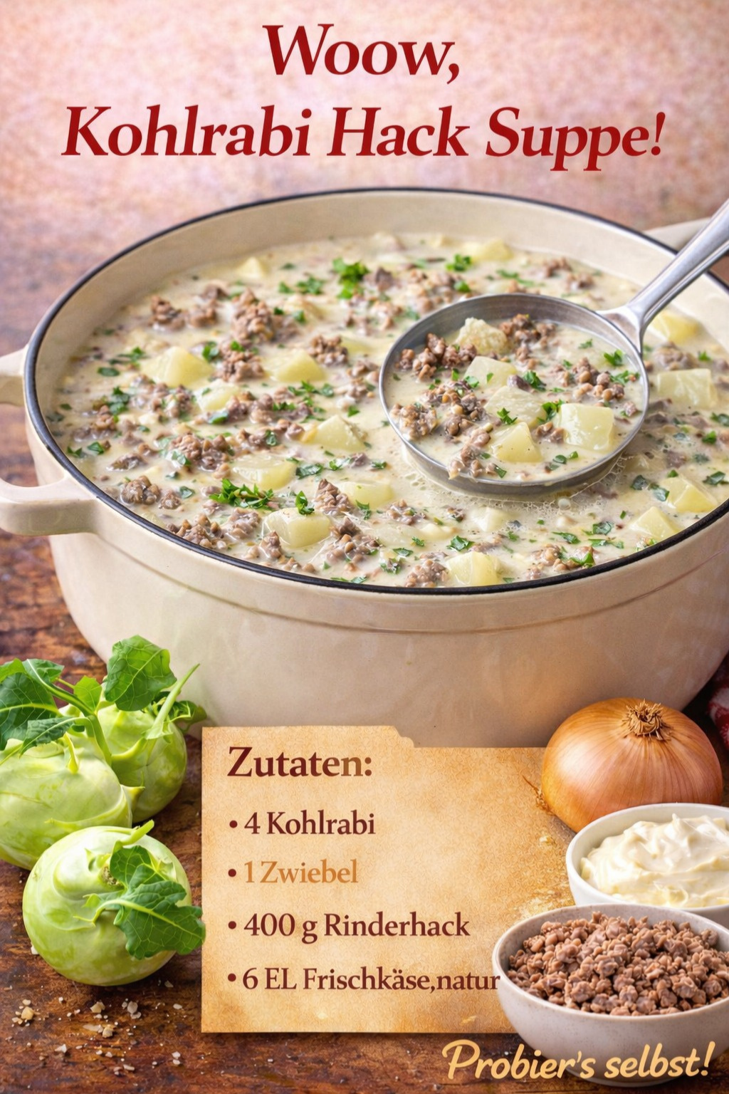 Kohlrabisuppe mit Hackfleisch – ratzfatz gezaubert!