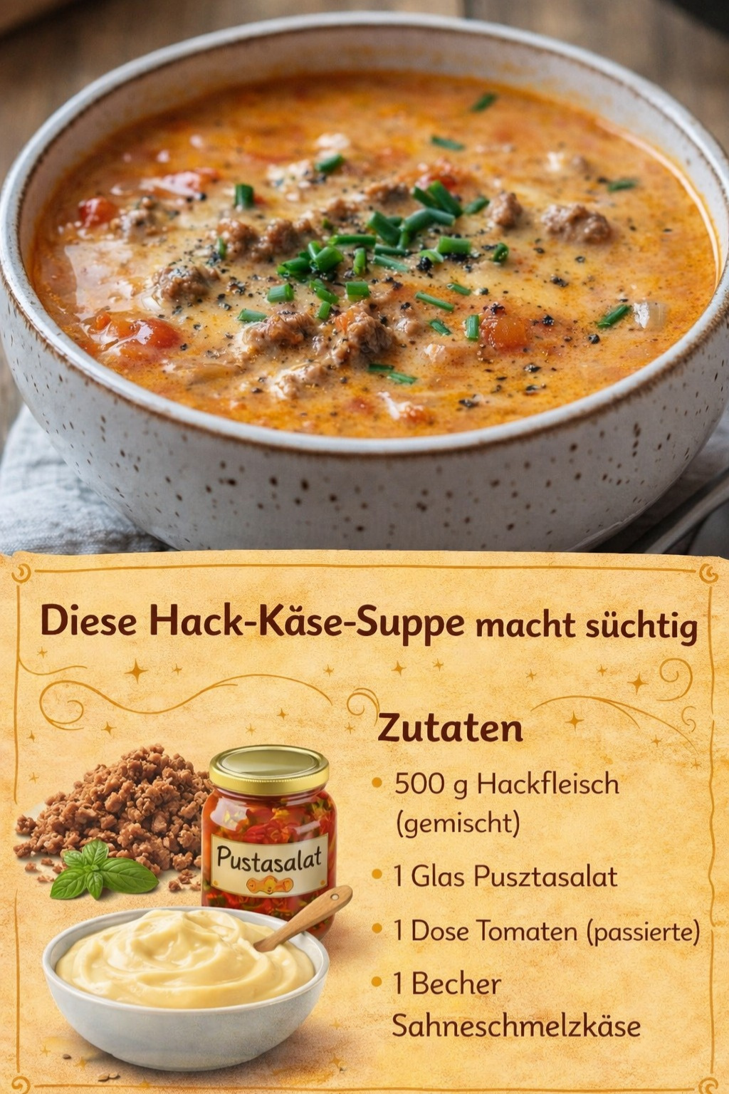 Diese Hack-Käse-Suppe macht süchtig – cremig, würzig und unglaublich lecker 😍
